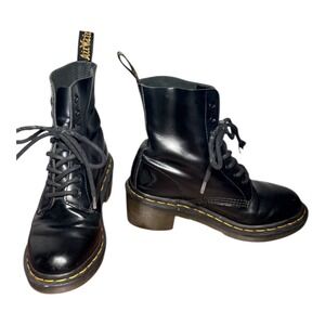 Dr Martens Clemency Black Smooth Leather Combat Boots with heel Womens Size 6